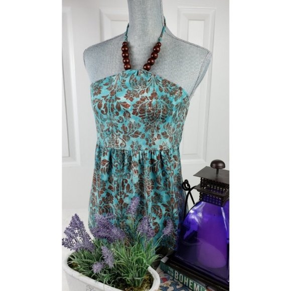 Saint Tropez Bohemian Beaded Babydoll Halter Top S - Picture 3 of 5